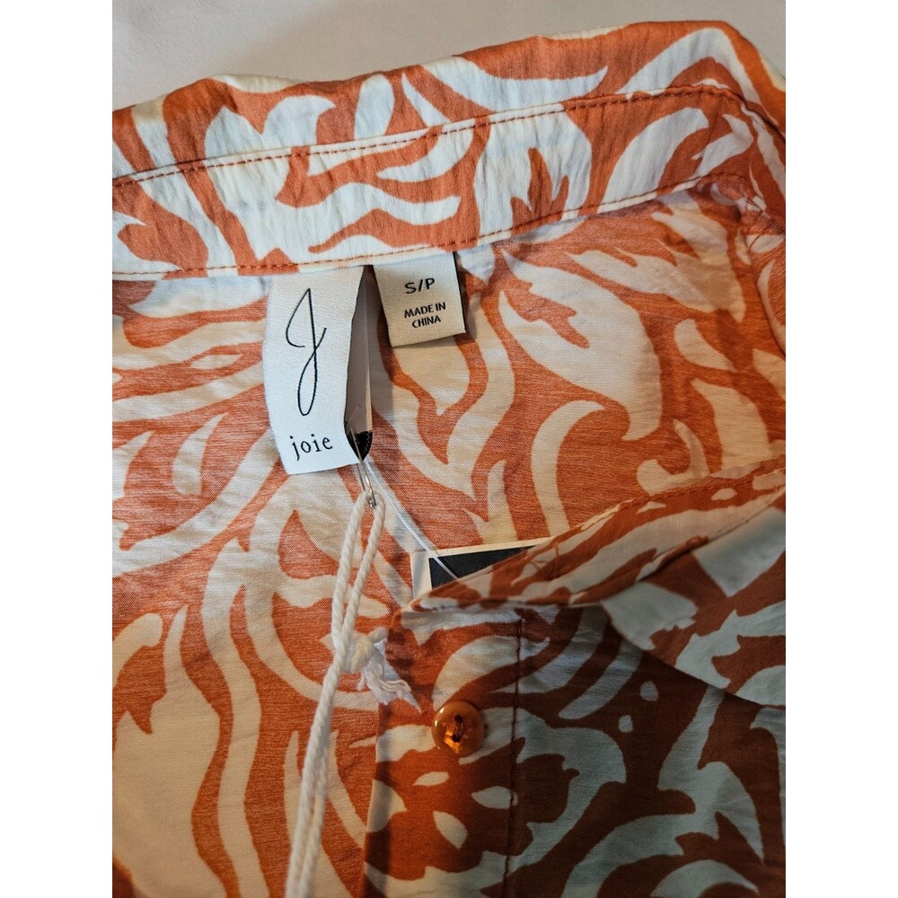 Joie Floral Print Silky Cropped Blouse, Tie Front, Short Sleeve, Size‎ S - Picture 6 of 9